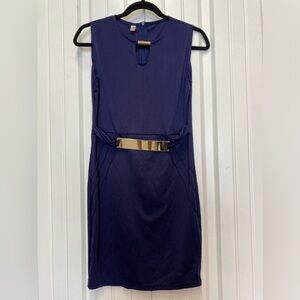 Yisjnet blue dress size L gold buckle approx 34” long